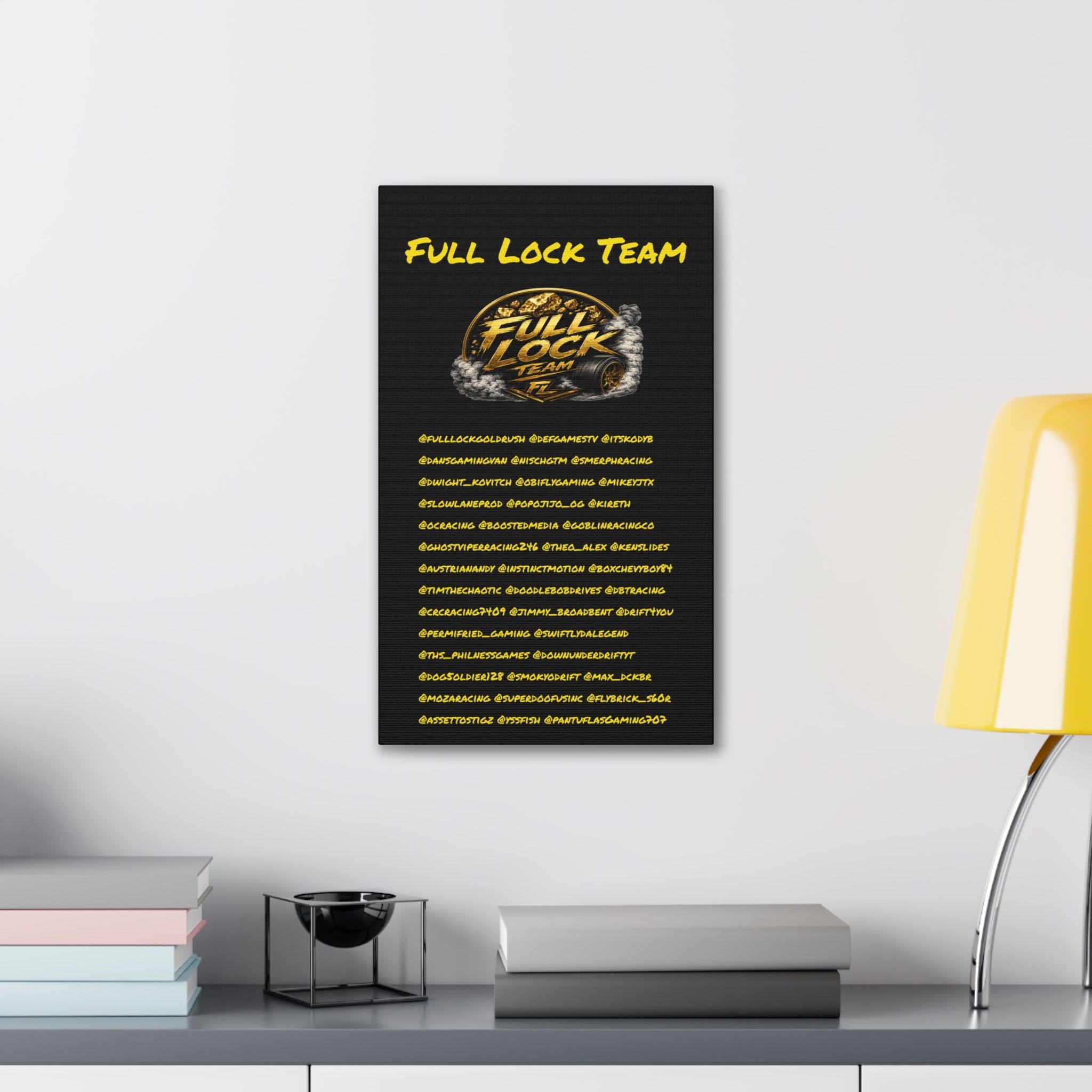 Full Lock Team Canvas Print — Yellow Racing Logo & Gamer Tag Wall Art