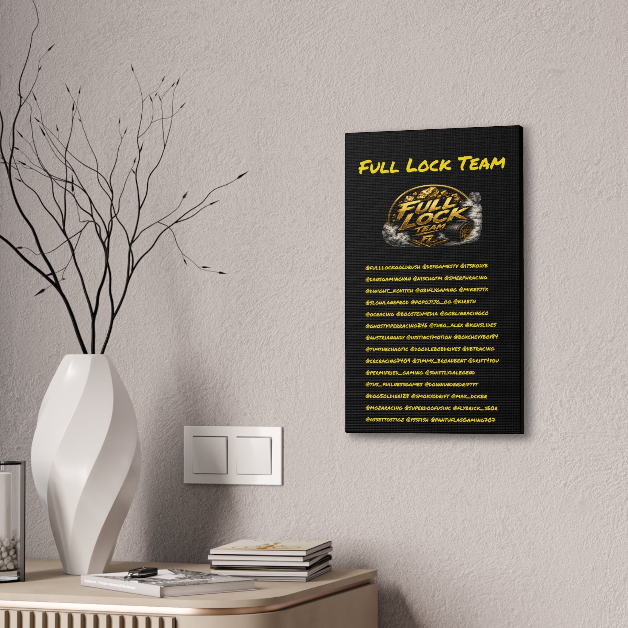 Full Lock Team Canvas Print — Yellow Racing Logo & Gamer Tag Wall Art