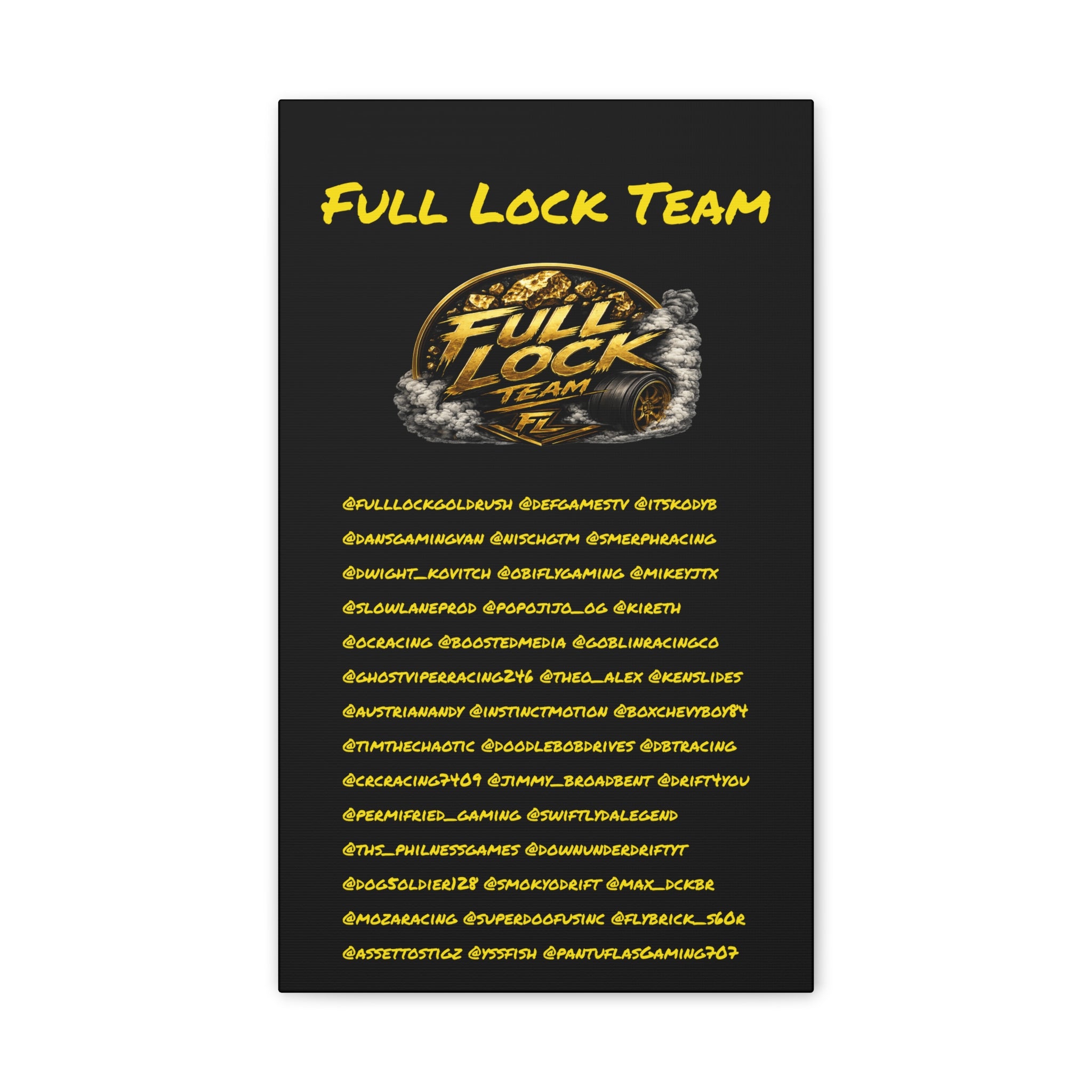 Full Lock Team Canvas Print — Yellow Racing Logo & Gamer Tag Wall Art