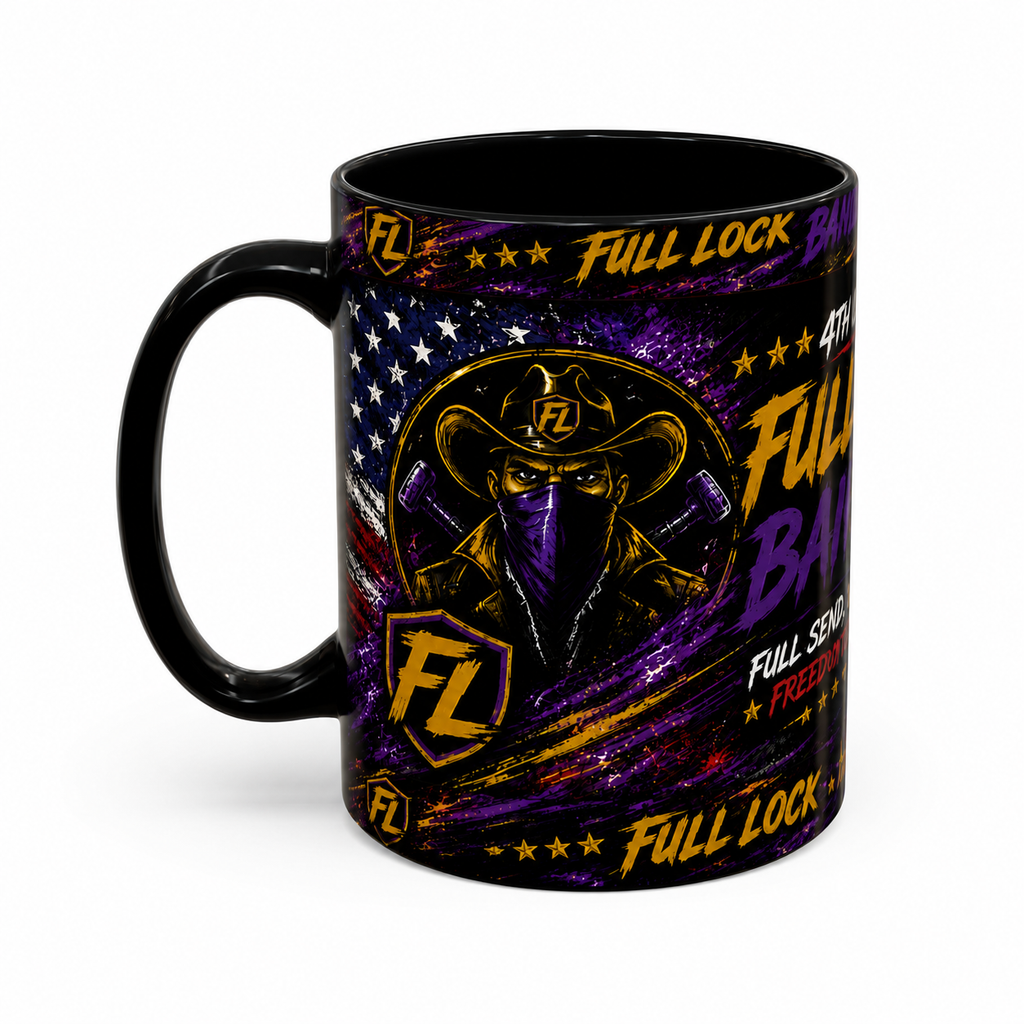 Full Lock Bandits 4th of July Drift Mug – Patriotic Muscle Car Coffee Cup | Full Send No Lift Racing Mug | Black Ceramic Drift Culture Mug