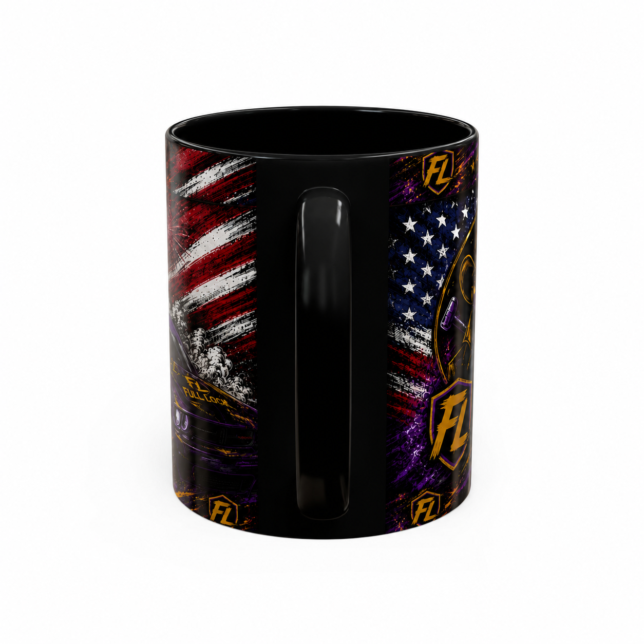 Full Lock Bandits 4th of July Drift Mug – Patriotic Muscle Car Coffee Cup | Full Send No Lift Racing Mug | Black Ceramic Drift Culture Mug