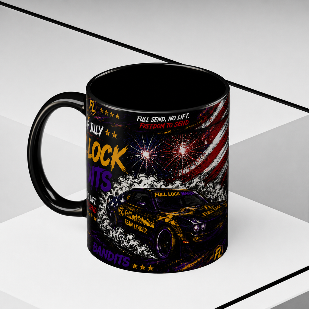 Full Lock Bandits 4th of July Drift Mug – Patriotic Muscle Car Coffee Cup | Full Send No Lift Racing Mug | Black Ceramic Drift Culture Mug