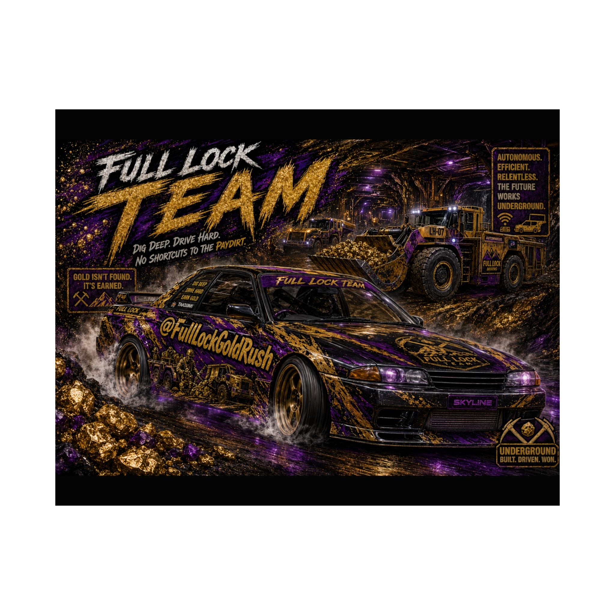 Full Lock Team Racing Satin Poster — Underground Drift Car Graphic (210gsm)