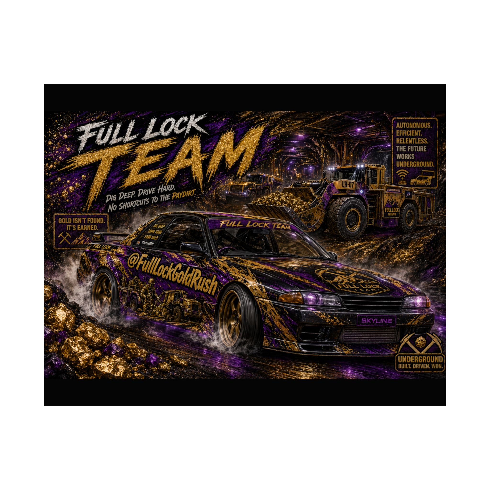 Full Lock Team Racing Satin Poster — Underground Drift Car Graphic (210gsm)